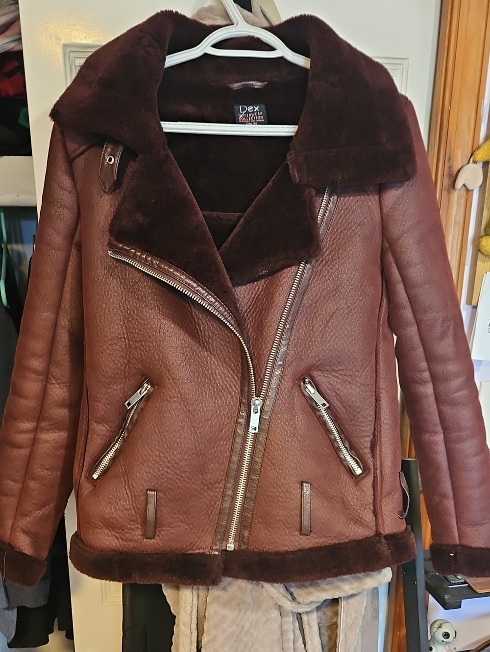 Dex Chocolate Brown Shearling Moto Jacket - Women